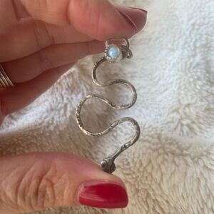 Handmade, rustic sterling Silver Snake pendant with rainbow moonstone